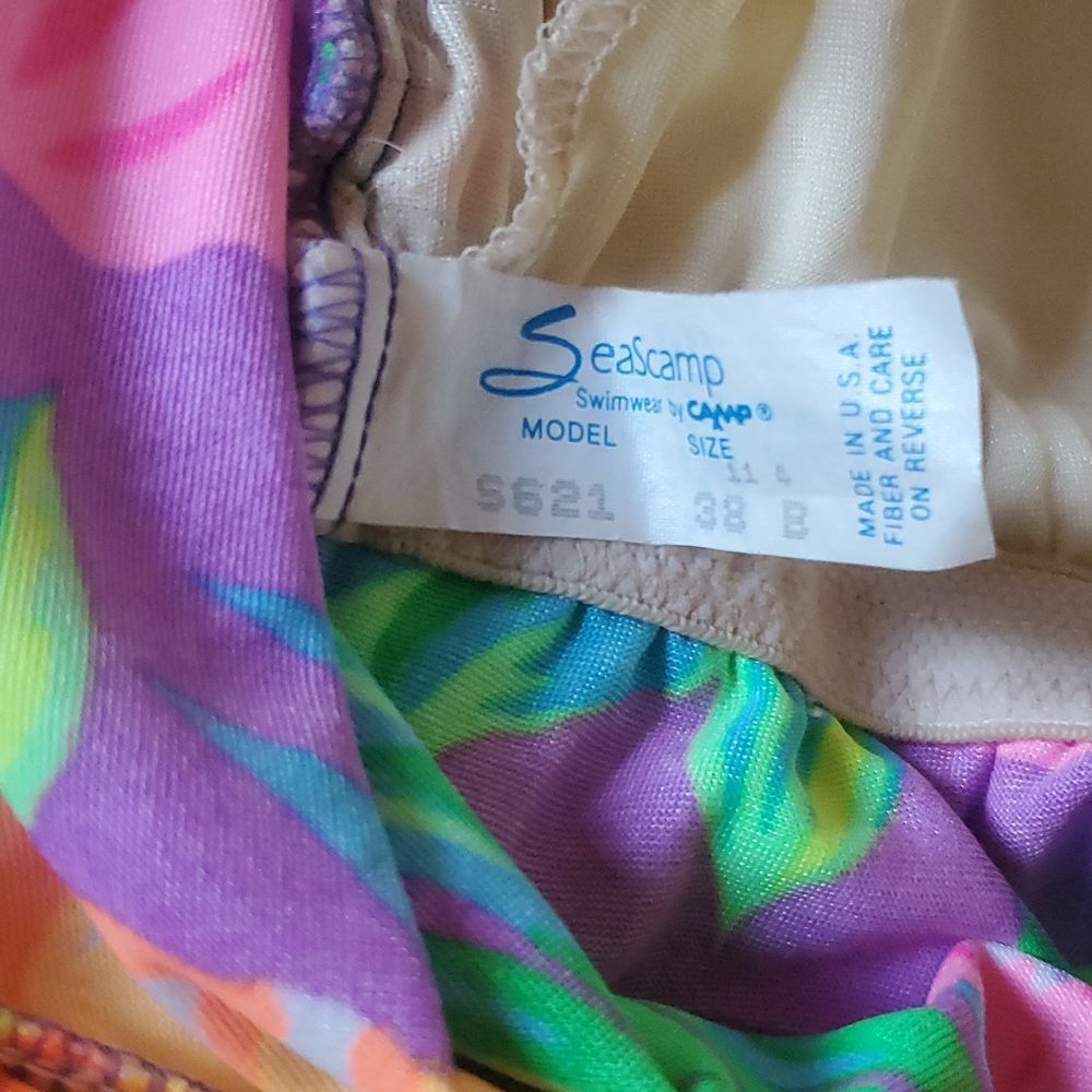 Seascamp vintage 1980's one piece bathing suit flowers size 38/B bright Retro - Picture 10 of 11